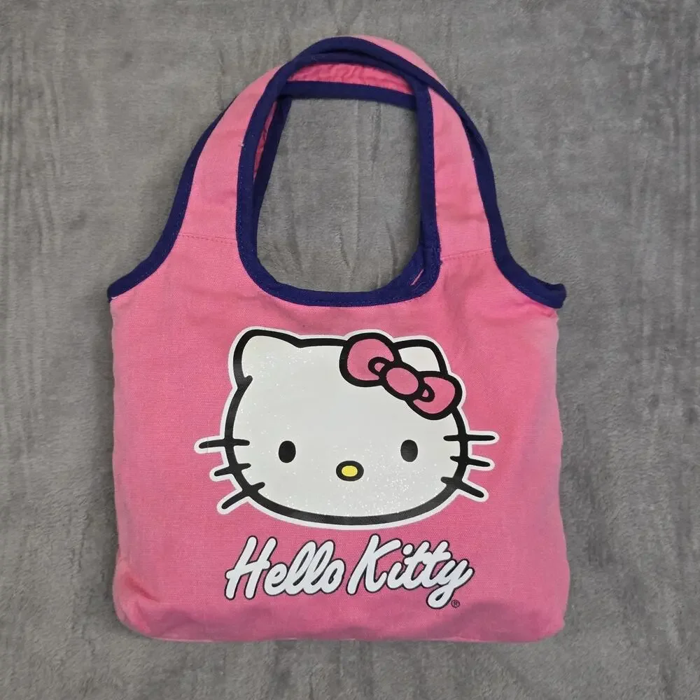 Hello Kitty Pink Canvas Tote Handbag with Snap and Zipped Inside Small Pocket